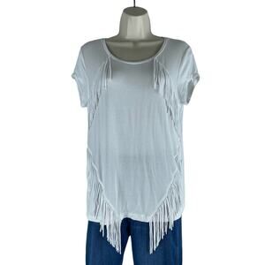 Zenergy by Chico’s Short Sleeve Fringed T Shirt Top White Tee Size 0/ S